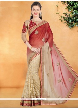 Georgette Cream And Rust Casual Saree