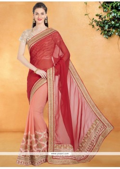 Peach And Rust Net Casual Saree