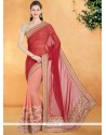 Peach And Rust Net Casual Saree