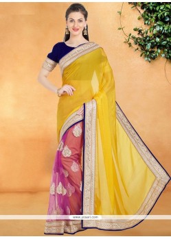 Velvet Pink And Yellow Casual Saree