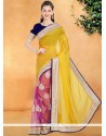 Velvet Pink And Yellow Casual Saree