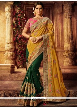 Kasab Work Green And Mustard Designer Half N Half Saree