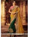 Kasab Work Green And Mustard Designer Half N Half Saree