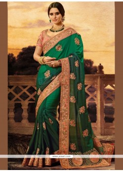 Patch Border Work Green Designer Traditional Saree