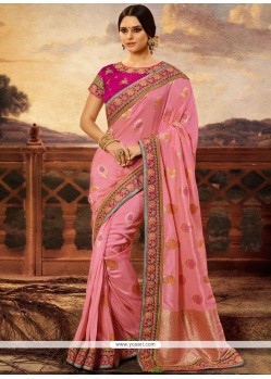 Zari Fancy Fabric Classic Designer Saree In Pink