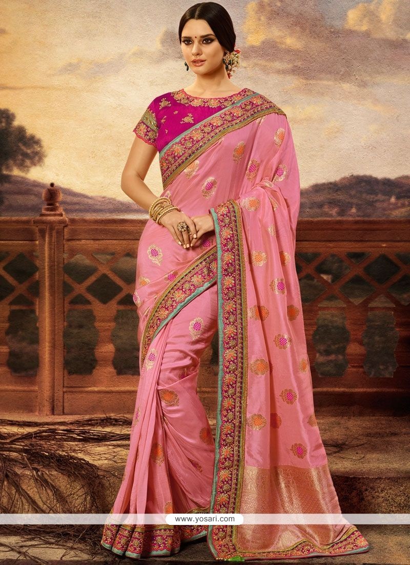 Buy Zari Fancy Fabric Classic Designer Saree In Pink | Wedding Sarees