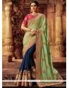 Navy Blue And Sea Green Designer Half N Half Saree