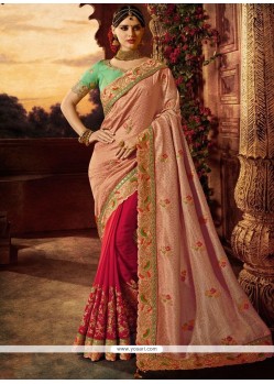 Hot Pink And Pink Designer Half N Half Saree