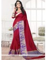 Patch Work Maroon Silk Saree