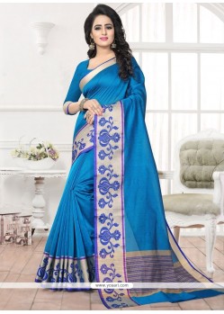 Patch Border Banarasi Silk Saree In Blue