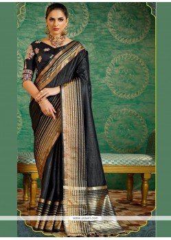 Black Embroidered Work Silk Designer Saree