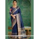 Silk Blue Embroidered Work Designer Saree