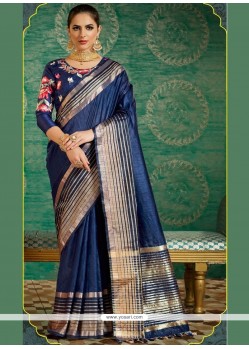 Silk Blue Embroidered Work Designer Saree