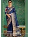 Silk Blue Embroidered Work Designer Saree