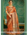 Silk Orange Embroidered Work Designer Saree