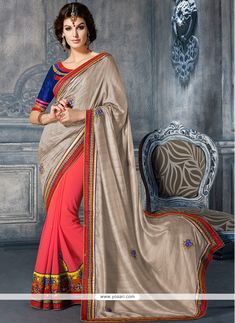 Conspicuous Grey And Pink Art Silk Party Wear Saree