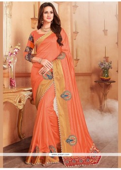 Embroidered Work Peach Traditional Designer Saree