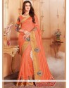 Embroidered Work Peach Traditional Designer Saree