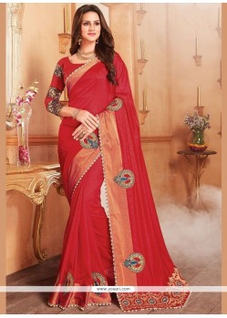 Banglori Silk Red Patch Border Work Traditional Designer Saree