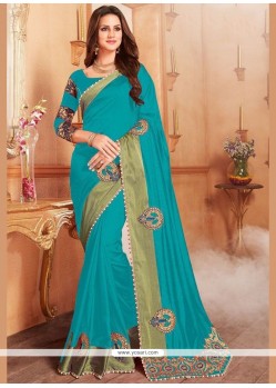 Blue Patch Border Work Traditional Saree