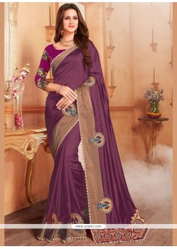 Banglori Silk Purple Embroidered Work Designer Traditional Saree