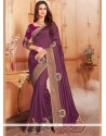 Banglori Silk Purple Embroidered Work Designer Traditional Saree