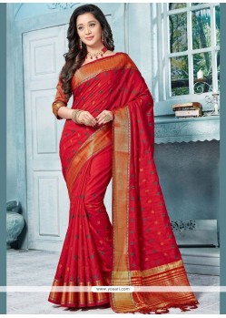 Red Weaving Work Art Silk Designer Traditional Saree