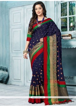 Art Silk Navy Blue Weaving Work Designer Traditional Saree