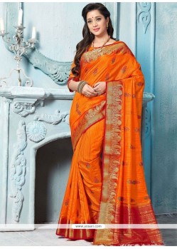 Orange Art Silk Traditional Designer Saree