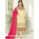 Cream Faux Georgette Designer Suit