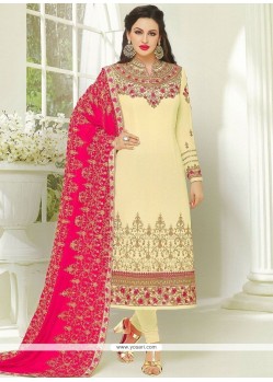 Cream Faux Georgette Designer Suit