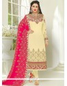 Cream Faux Georgette Designer Suit