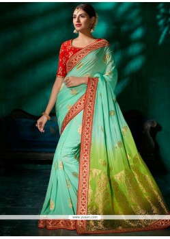 Viscose Aqua Blue And Green Designer Traditional Saree