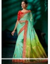 Viscose Aqua Blue And Green Designer Traditional Saree