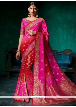 Viscose Hot Pink Resham Work Designer Traditional Saree