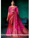 Viscose Hot Pink Resham Work Designer Traditional Saree