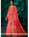 Pink Patch Border Work Viscose Traditional Designer Saree