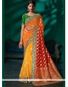 Orange And Yellow Patch Border Work Viscose Shaded Saree