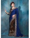 Blue And Brown Raw Silk Designer Saree