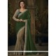 Embroidered Work Beige And Green Designer Half N Half Saree