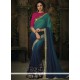 Navy Blue And Sea Green Patch Border Work Art Silk Shaded Saree