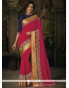 Jacquard Hot Pink Patch Border Work Traditional Saree