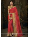 Jacquard Silk Rose Pink Patch Border Work Designer Traditional Saree