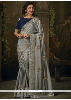 Grey Art Silk Traditional Designer Saree
