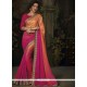 Hot Pink And Orange Patch Border Work Shaded Saree