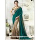 Embroidered Work Beige And Sea Green Art Silk Designer Half N Half Saree