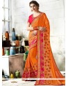 Orange Patch Border Work Art Silk Classic Designer Saree