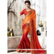 Faux Chiffon Orange And Red Shaded Saree