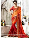 Faux Chiffon Orange And Red Shaded Saree