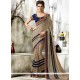 Art Silk Beige And Navy Blue Patch Border Work Designer Traditional Saree